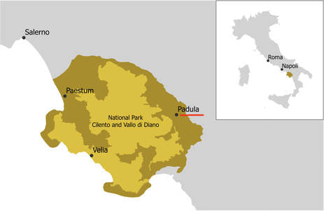 map of Cilento, Vallo di Diano Italy Padula